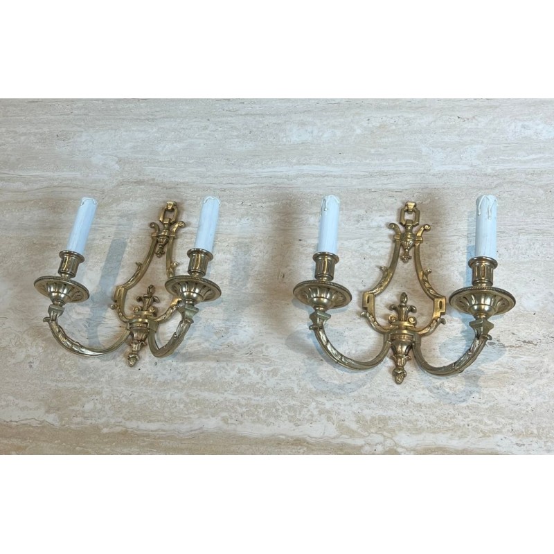 Pair of Louis the 16th Style Bronze Wall Lights by Lucien Gau