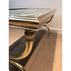 Neoclassical Brass and Green Marble Coffee Table by Raymond Subes, French Work, Circa 1940