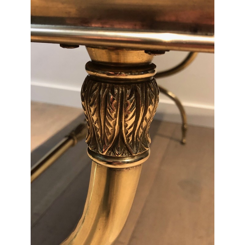 Neoclassical Brass and Green Marble Coffee Table by Raymond Subes, French Work, Circa 1940