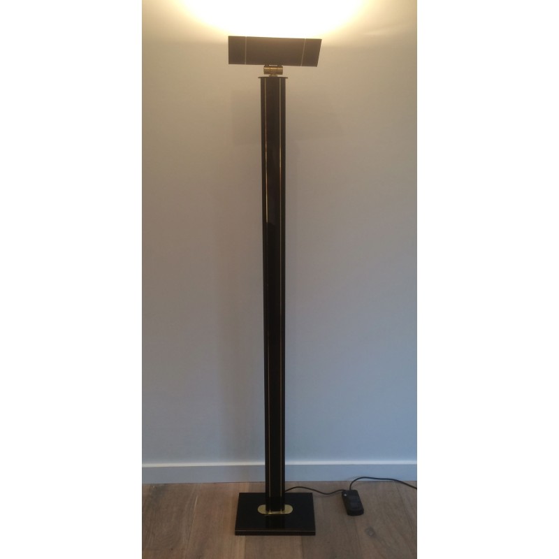 Lampadaire de parquet laqué noir et laiton