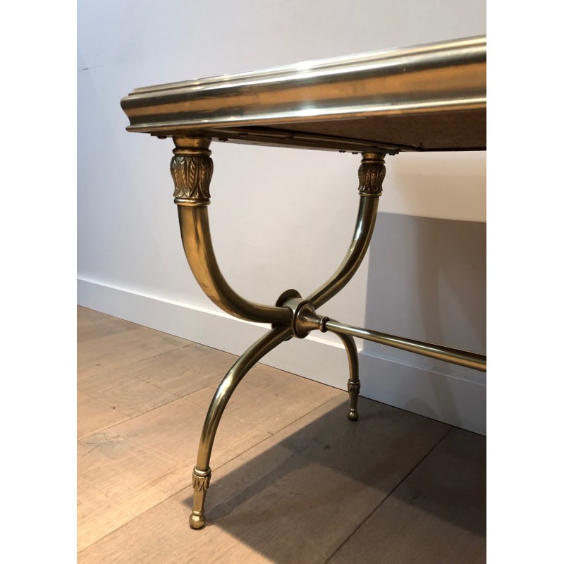 Neoclassical Brass and Green Marble Coffee Table by Raymond Subes, French Work, Circa 1940