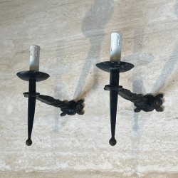 Pair of Gothic Style Wrought Iron Wall Lights