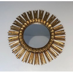Miroir Soleil en Bois Doré, Travail Français, Vers 1970