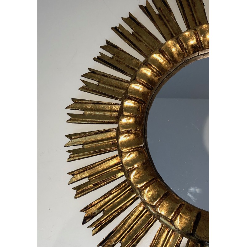 Miroir Soleil en Bois Doré, Travail Français, Vers 1970