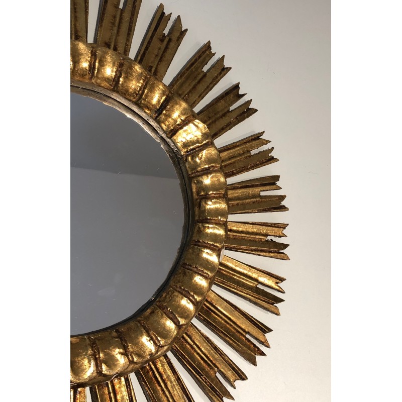 Miroir Soleil en Bois Doré, Travail Français, Vers 1970