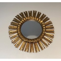 Miroir Soleil en Bois Doré, Travail Français, Vers 1970