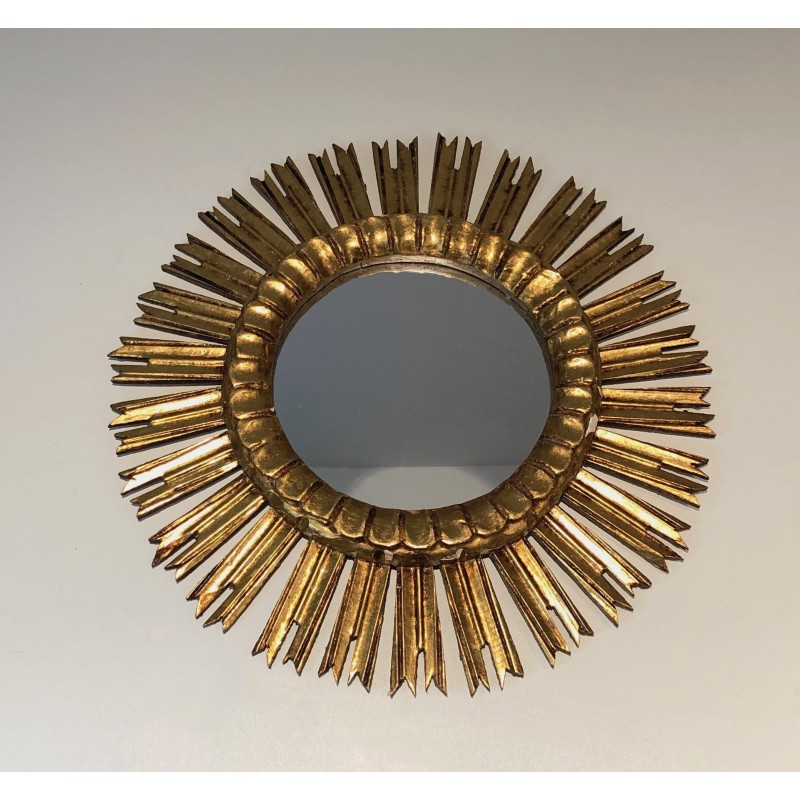 Miroir Soleil en Bois Doré, Travail Français, Vers 1970