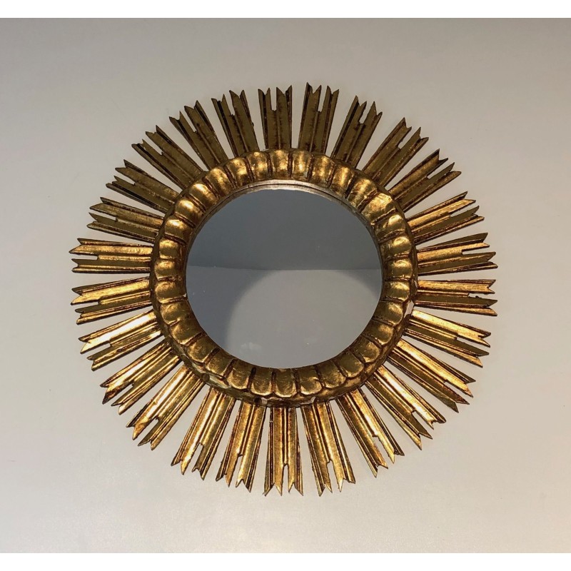 Miroir Soleil en Bois Doré, Travail Français, Vers 1970