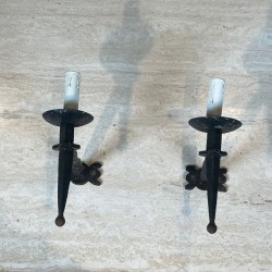 Pair of Gothic Style Wrought Iron Wall Lights
