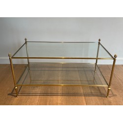 Neoclassical Bronze and Brass Coffee Table with Glass Shelves, Maison Baguès, Circa 1940