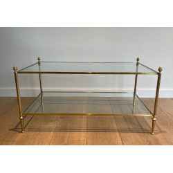 Neoclassical Bronze and Brass Coffee Table with Glass Shelves, Maison Baguès, Circa 1940