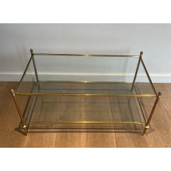 Table Basse Néoclassique en Bronze et Laiton à Plateaux de Verre Transparent, Maison Baguès, Vers 1940
