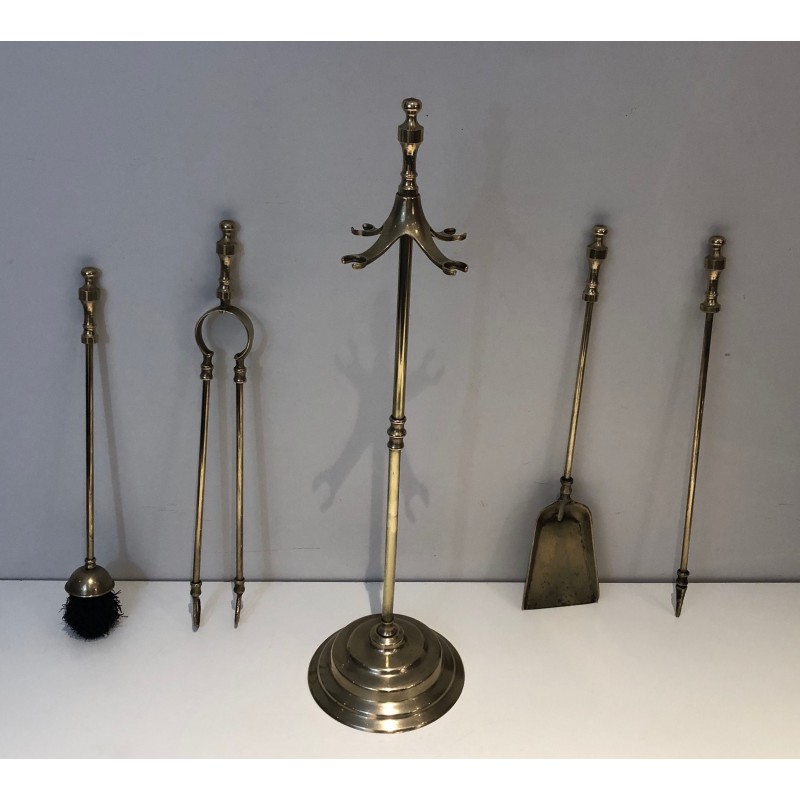 Nécessaire de Feu en Laiton de Style Néoclassique, Travail Français, Vers 1970