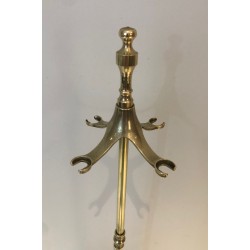Neoclassical Brass Fireplace Tool Set, French Work, Circa 1970