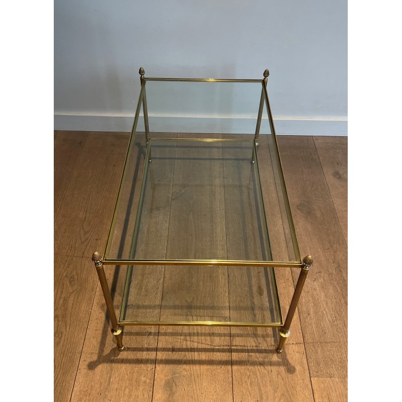 Table Basse Néoclassique en Bronze et Laiton à Plateaux de Verre Transparent, Maison Baguès, Vers 1940