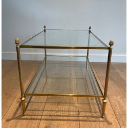 Neoclassical Bronze and Brass Coffee Table with Glass Shelves, Maison Baguès, Circa 1940