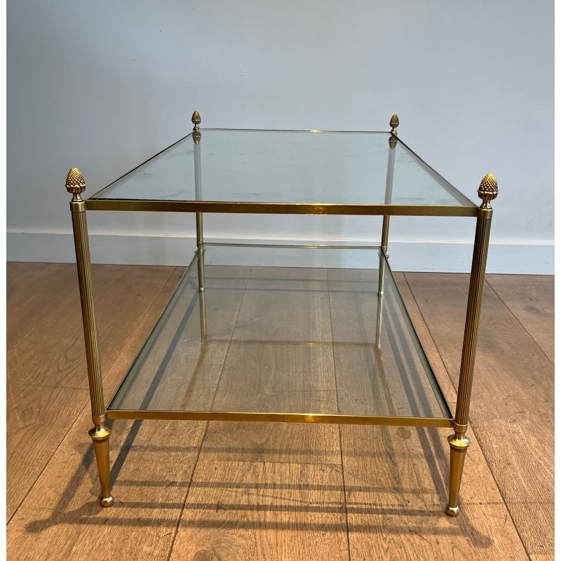 Neoclassical Bronze and Brass Coffee Table with Glass Shelves, Maison Baguès, Circa 1940