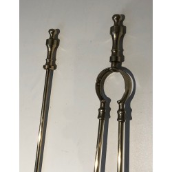 Nécessaire de Feu en Laiton de Style Néoclassique, Travail Français, Vers 1970