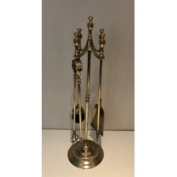 Nécessaire de Feu en Laiton de Style Néoclassique, Travail Français, Vers 1970