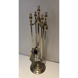 Nécessaire de Feu en Laiton de Style Néoclassique, Travail Français, Vers 1970