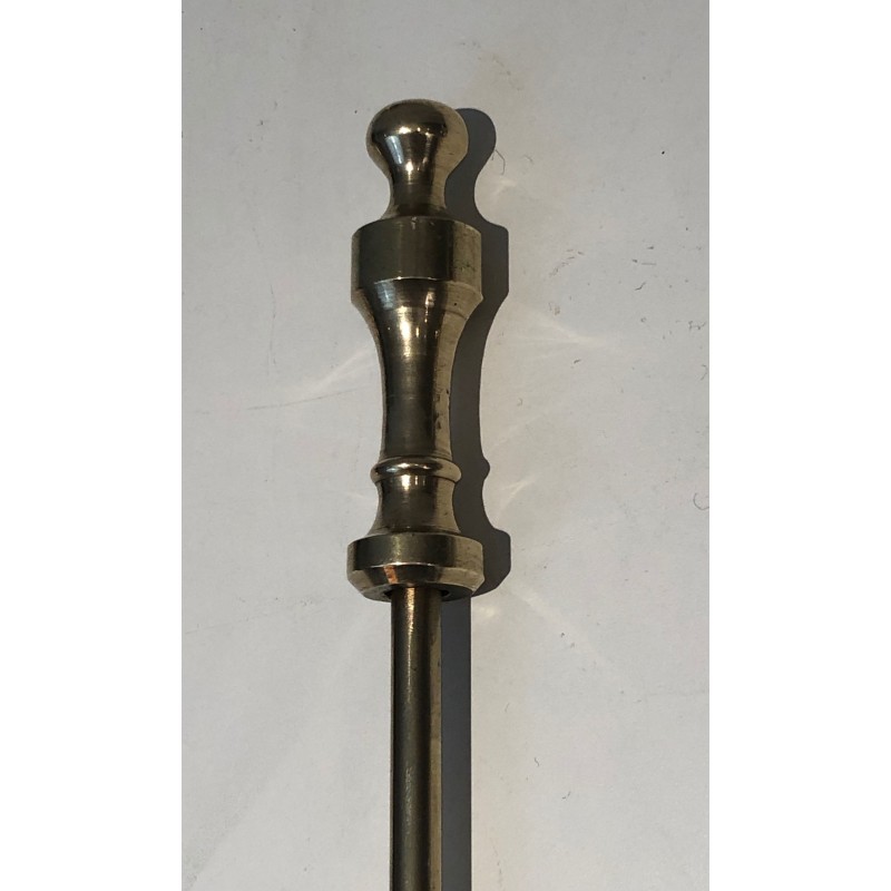 Neoclassical Brass Fireplace Tool Set, French Work, Circa 1970