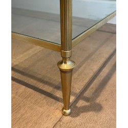 Table Basse Néoclassique en Bronze et Laiton à Plateaux de Verre Transparent, Maison Baguès, Vers 1940