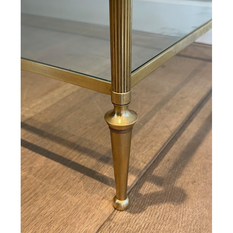 Table Basse Néoclassique en Bronze et Laiton à Plateaux de Verre Transparent, Maison Baguès, Vers 1940