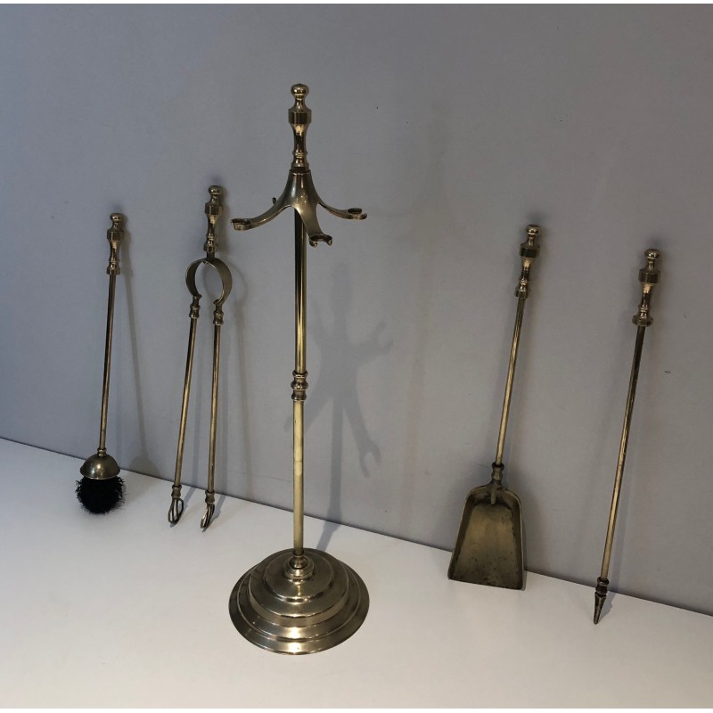 Nécessaire de Feu en Laiton de Style Néoclassique, Travail Français, Vers 1970