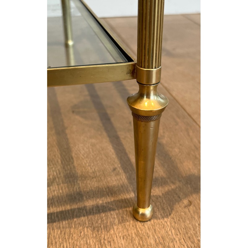 Table Basse Néoclassique en Bronze et Laiton à Plateaux de Verre Transparent, Maison Baguès, Vers 1940