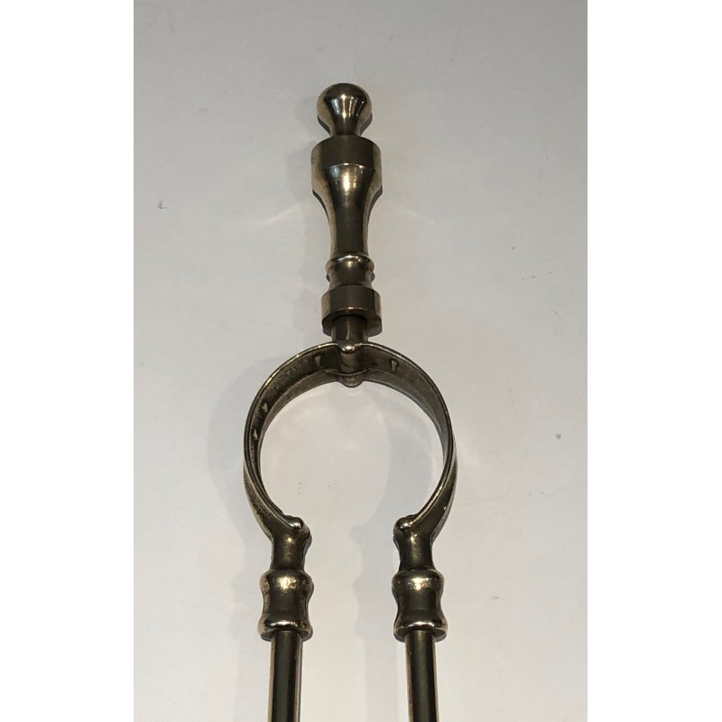 Neoclassical Brass Fireplace Tool Set, French Work, Circa 1970