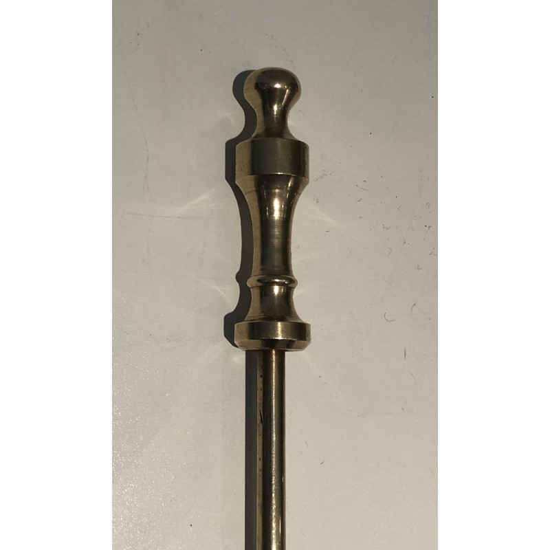Neoclassical Brass Fireplace Tool Set, French Work, Circa 1970