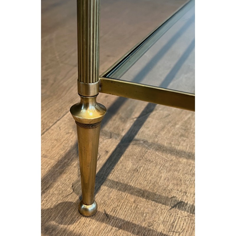 Table Basse Néoclassique en Bronze et Laiton à Plateaux de Verre Transparent, Maison Baguès, Vers 1940