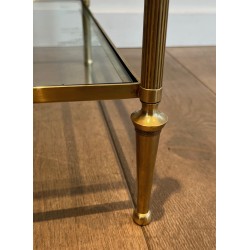 Neoclassical Bronze and Brass Coffee Table with Glass Shelves, Maison Baguès, Circa 1940
