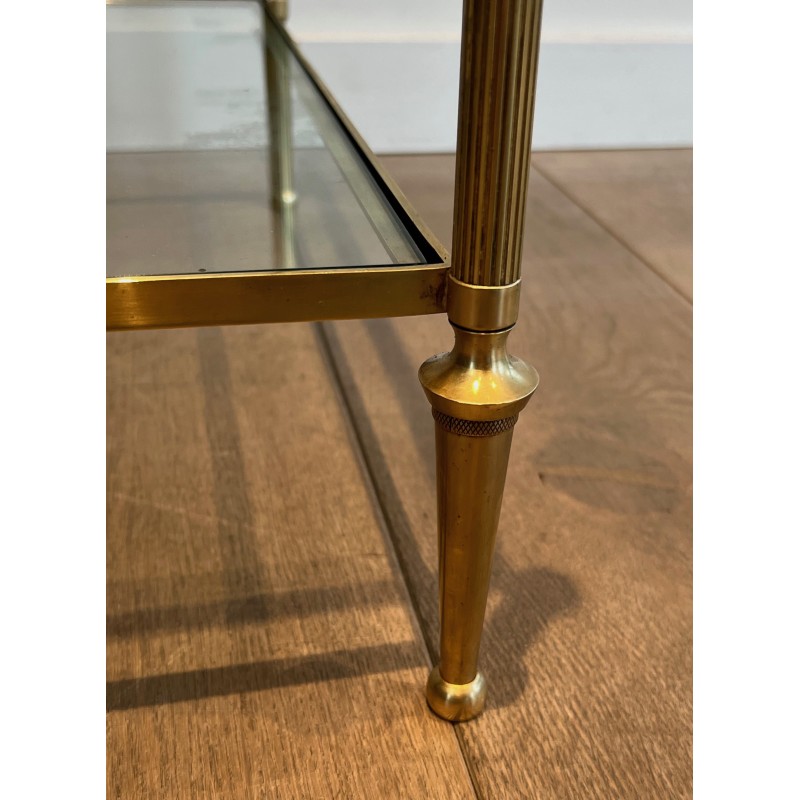 Neoclassical Bronze and Brass Coffee Table with Glass Shelves, Maison Baguès, Circa 1940