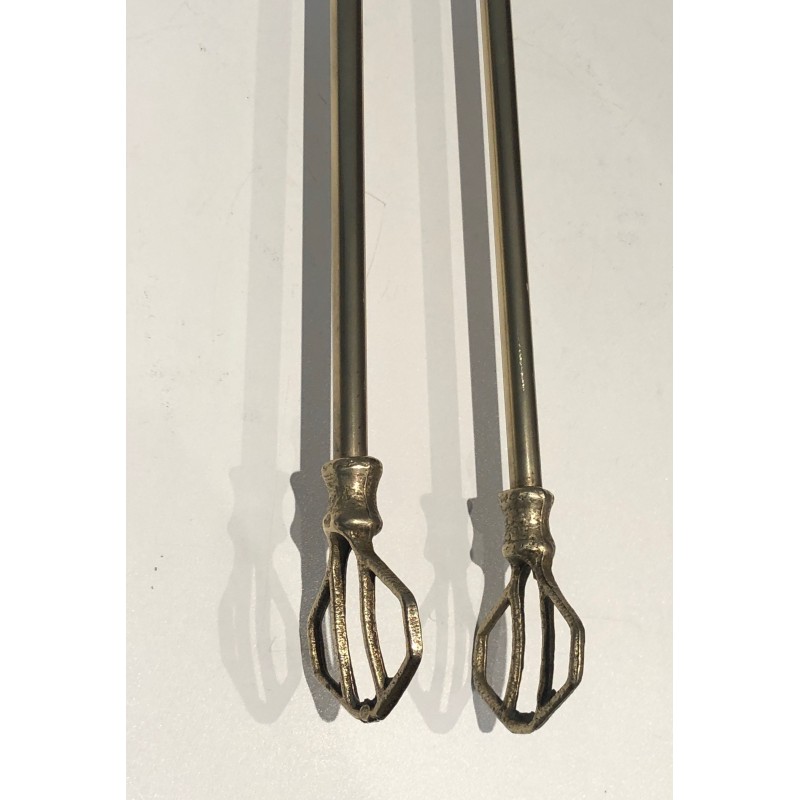 Neoclassical Brass Fireplace Tool Set, French Work, Circa 1970