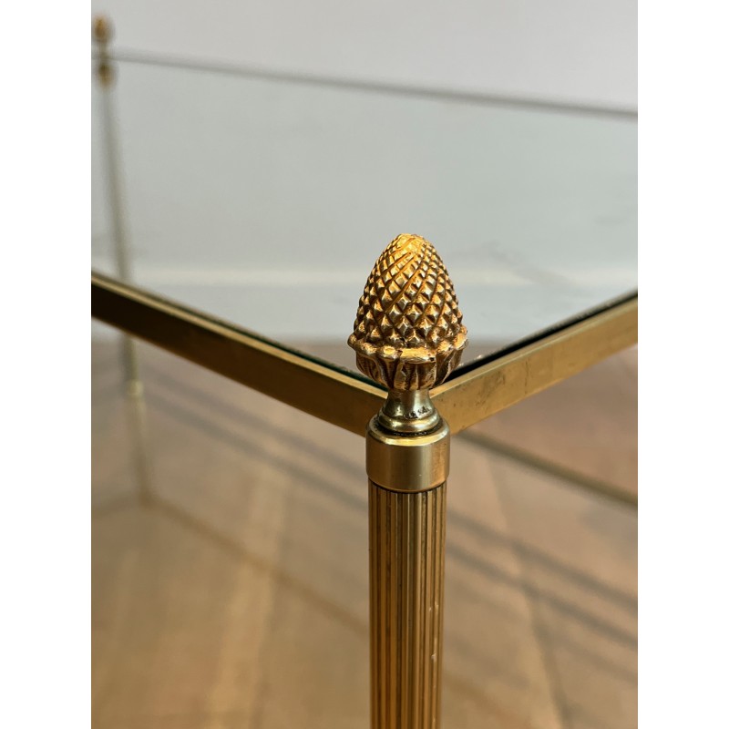 Table Basse Néoclassique en Bronze et Laiton à Plateaux de Verre Transparent, Maison Baguès, Vers 1940