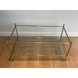 Table Basse Néoclassique en Bronze et Laiton à Plateaux de Verre Transparent, Maison Baguès, Vers 1940