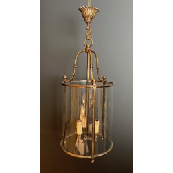 Importante Lanterne Ronde Suspendue de Style Néoclassique en Laiton et Verre, Travail Français, Vers 1970