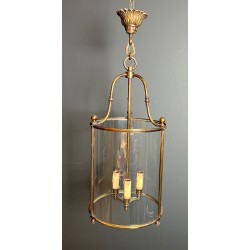 Importante Lanterne Ronde Suspendue de Style Néoclassique en Laiton et Verre, Travail Français, Vers 1970
