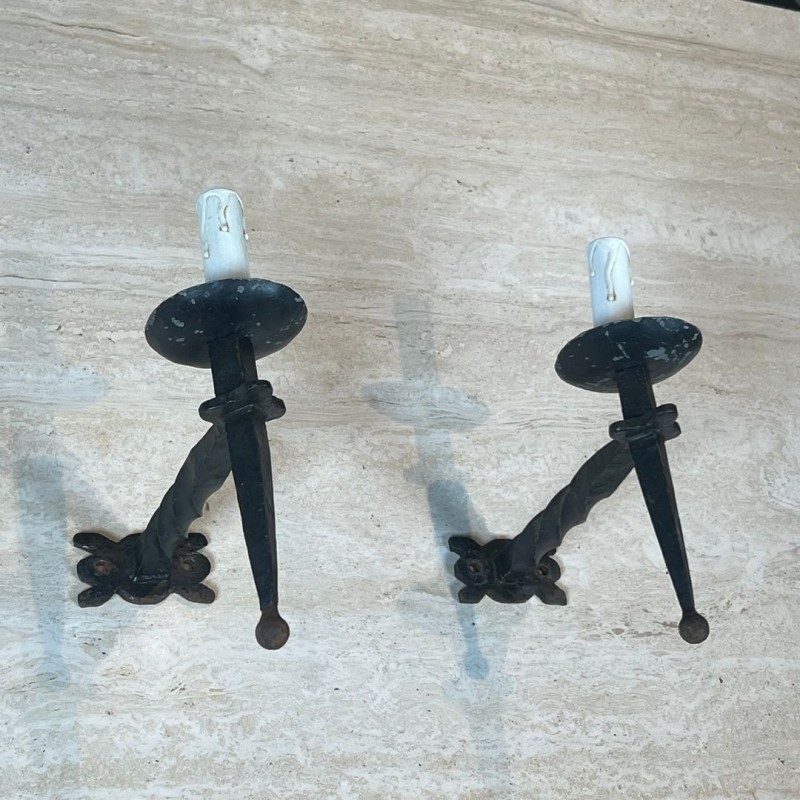 Paire d'Appliques en Fer Forgé de Style Gothique