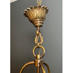 Importante Lanterne Ronde Suspendue de Style Néoclassique en Laiton et Verre, Travail Français, Vers 1970