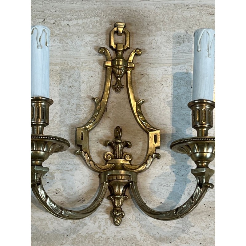 Pair of Louis the 16th Style Bronze Wall Lights by Lucien Gau