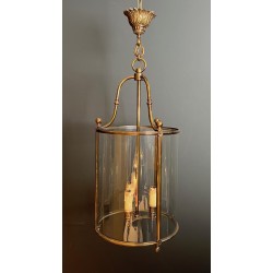 Importante Lanterne Ronde Suspendue de Style Néoclassique en Laiton et Verre, Travail Français, Vers 1970