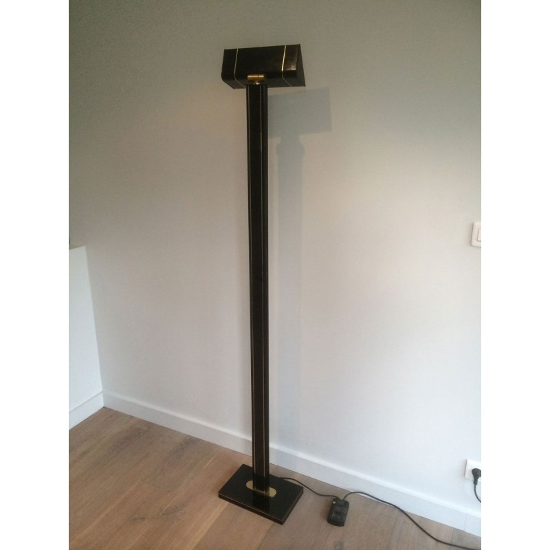 Lampadaire de parquet laqué noir et laiton