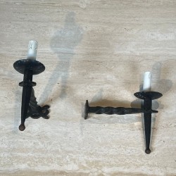 Pair of Gothic Style Wrought Iron Wall Lights