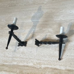 Pair of Gothic Style Wrought Iron Wall Lights