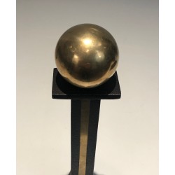 Paire de Chenets Modernistes en Acier, Fer Forgé et Laiton, dans le Goût de Jacques Adnet, Vers 1940