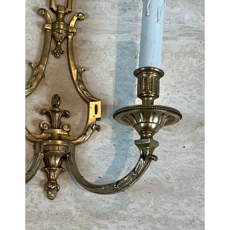 Pair of Louis the 16th Style Bronze Wall Lights by Lucien Gau