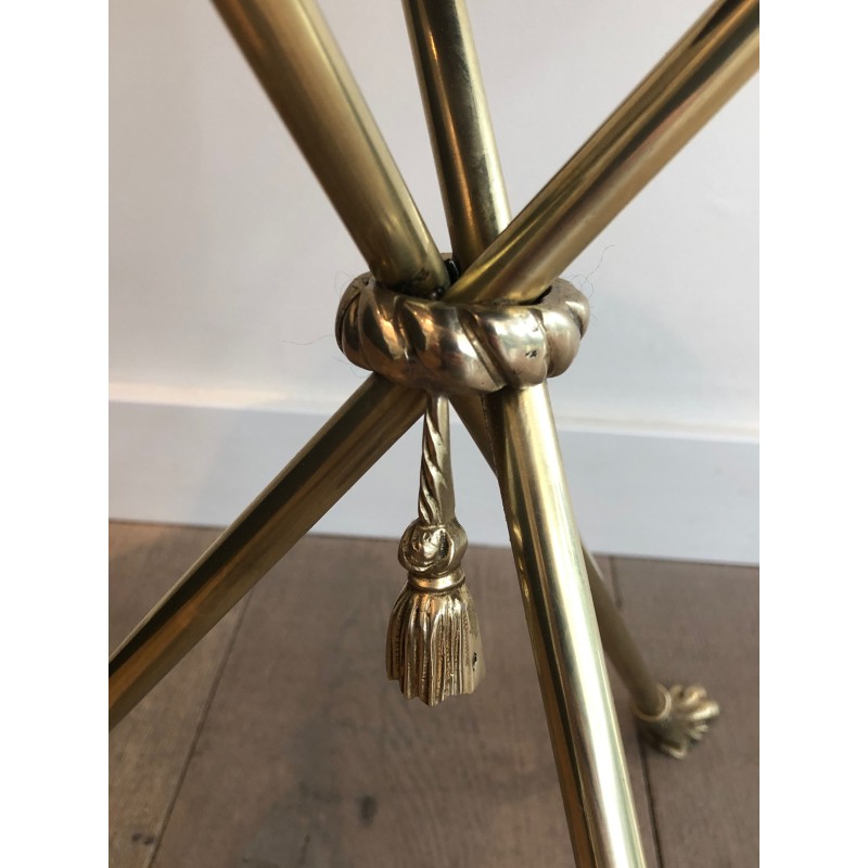 Neoclassical Brass and Mahogany Guéridon with Garland Decoration and Claw Feet, Maison Jansen, Circa 1940