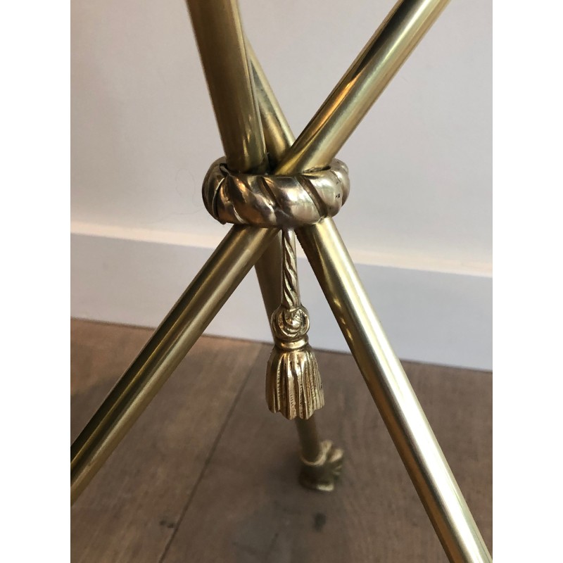 Neoclassical Brass and Mahogany Guéridon with Garland Decoration and Claw Feet, Maison Jansen, Circa 1940